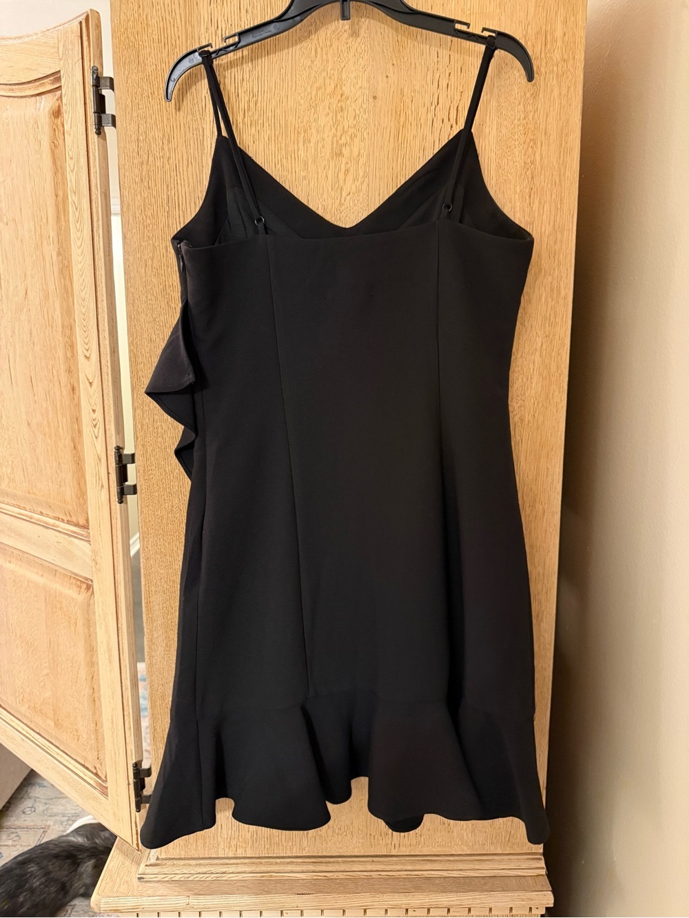 Black Spaghetti-Strap Ruffle Mini Dress - Picture 2 of 5